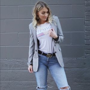 Grey and black plaid boyfriend style blazer